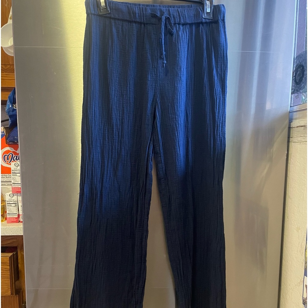 JCrew Drapey  Crinkle Cotton Beach Pants Style J1905 Navy Sz XXS.